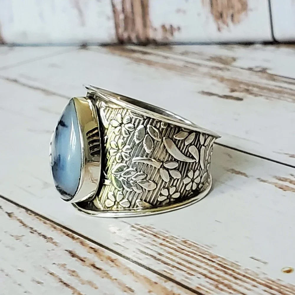 Artisan Merlinite Dendritic Opal Ring - Picture 4 of 8